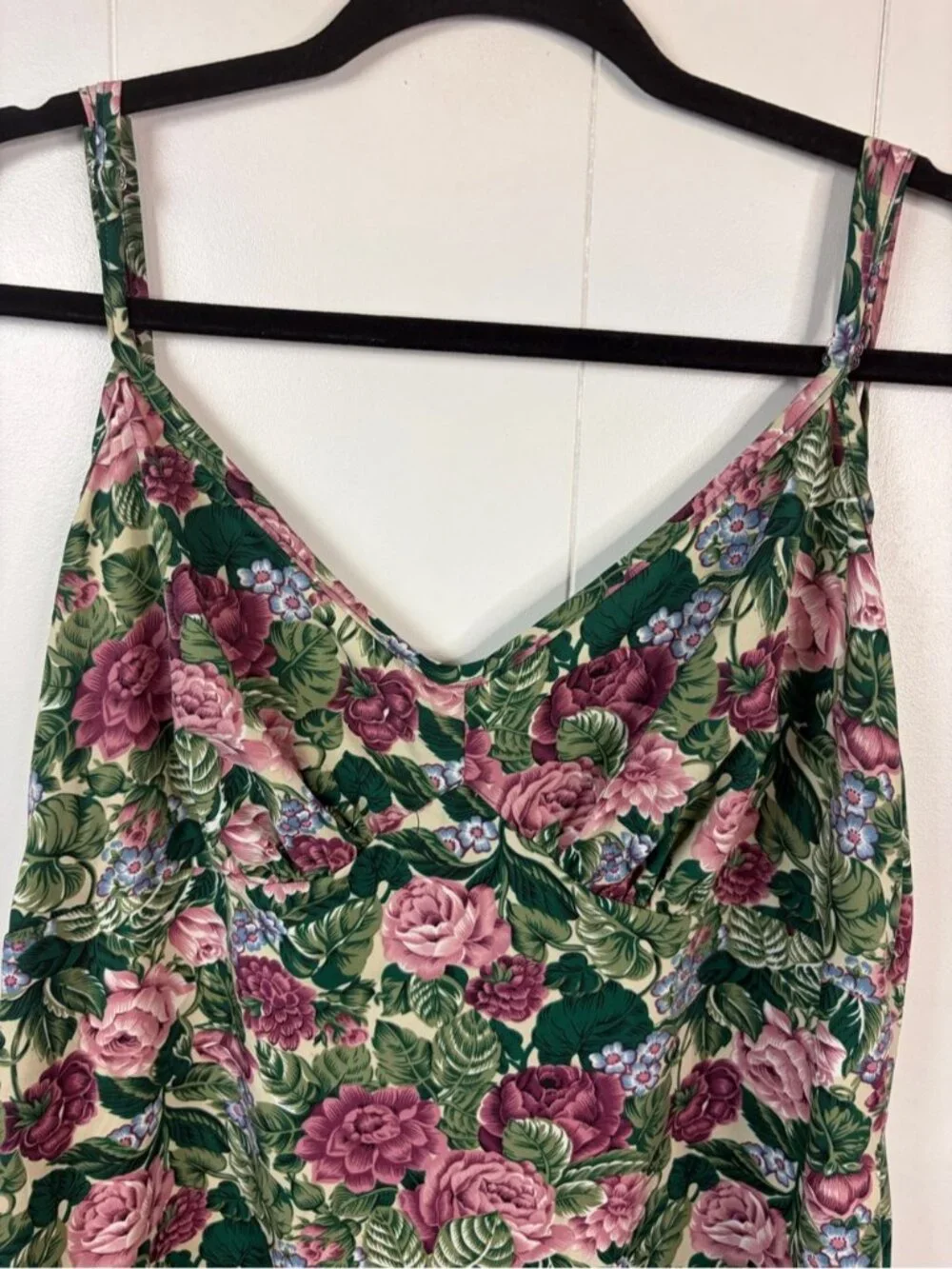 Vintage 80s 90s Floral Rose Lingerie Slip Dress Cottagecore Boudoir Medium Large